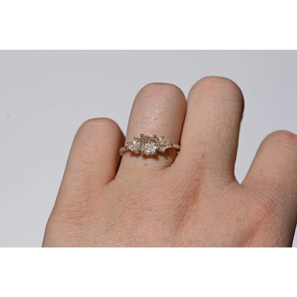 Unique Raw Diamond Engagement Ring OOAK Gemstone Sterling Silver Promise - Picture 4 of 5